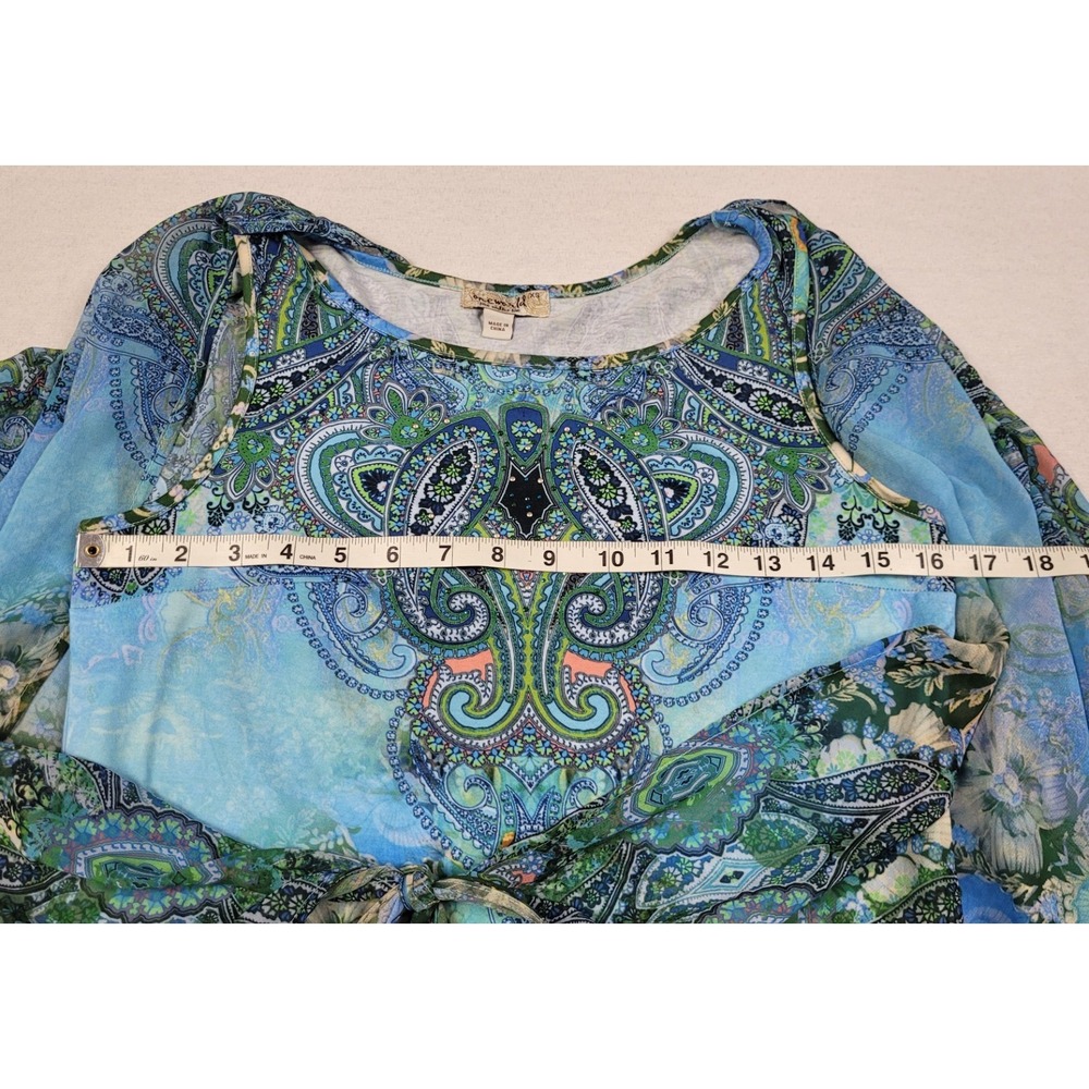 One World Blue Paisley Print Tank Top with Open Front Cover-up Womens Size XS - Picture 10 of 10